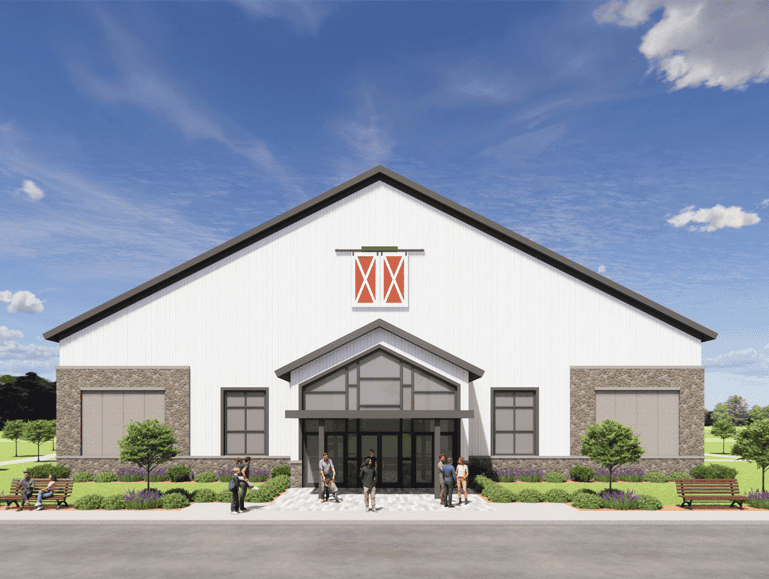 Illustration of front view of building with vaulted ceiling for college preparatory school near Fork, Monkton, and Glen Arm Maryland