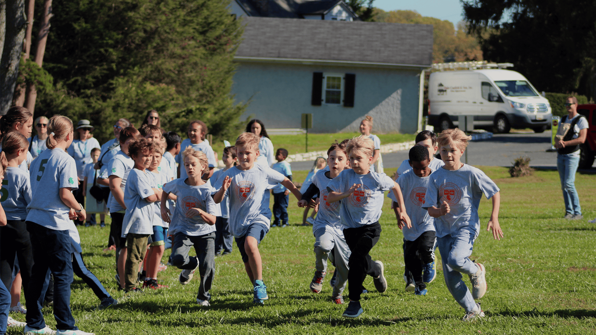 Private school students running on private school grounds in Kingsville Maryland