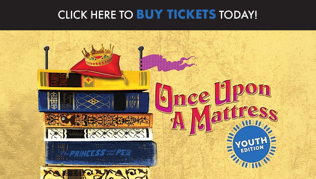 Image of illustrated books with the Once upon a mattress student theater production